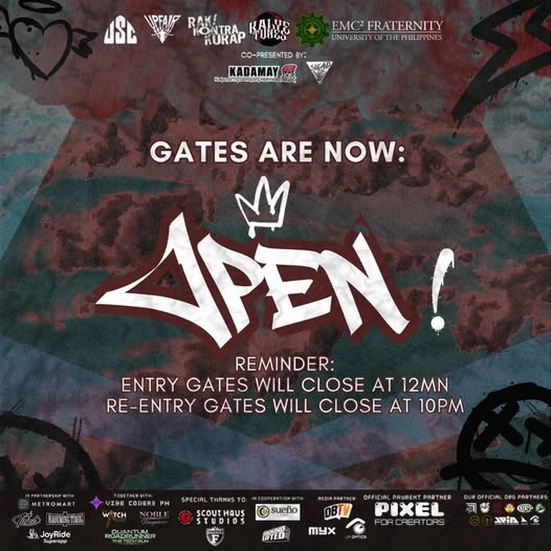 Gates are now open poster with entry reminders